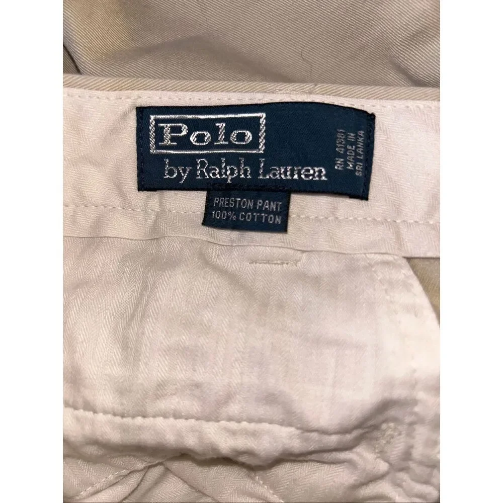 Polo Ralph Lauren Pants Preston Mens 36x30 Khaki 100% Cotton Flat Front Chino